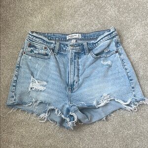 Abercrombie & Fitch Blue Distressed Jean Shorts Mid-Thigh
